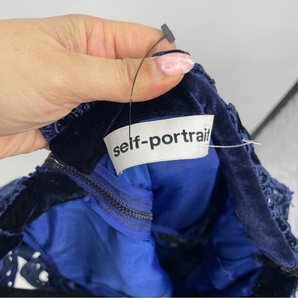 SELF-PORTRAIT One Shoulder Midi Dress in Navy - Picture 4 of 6